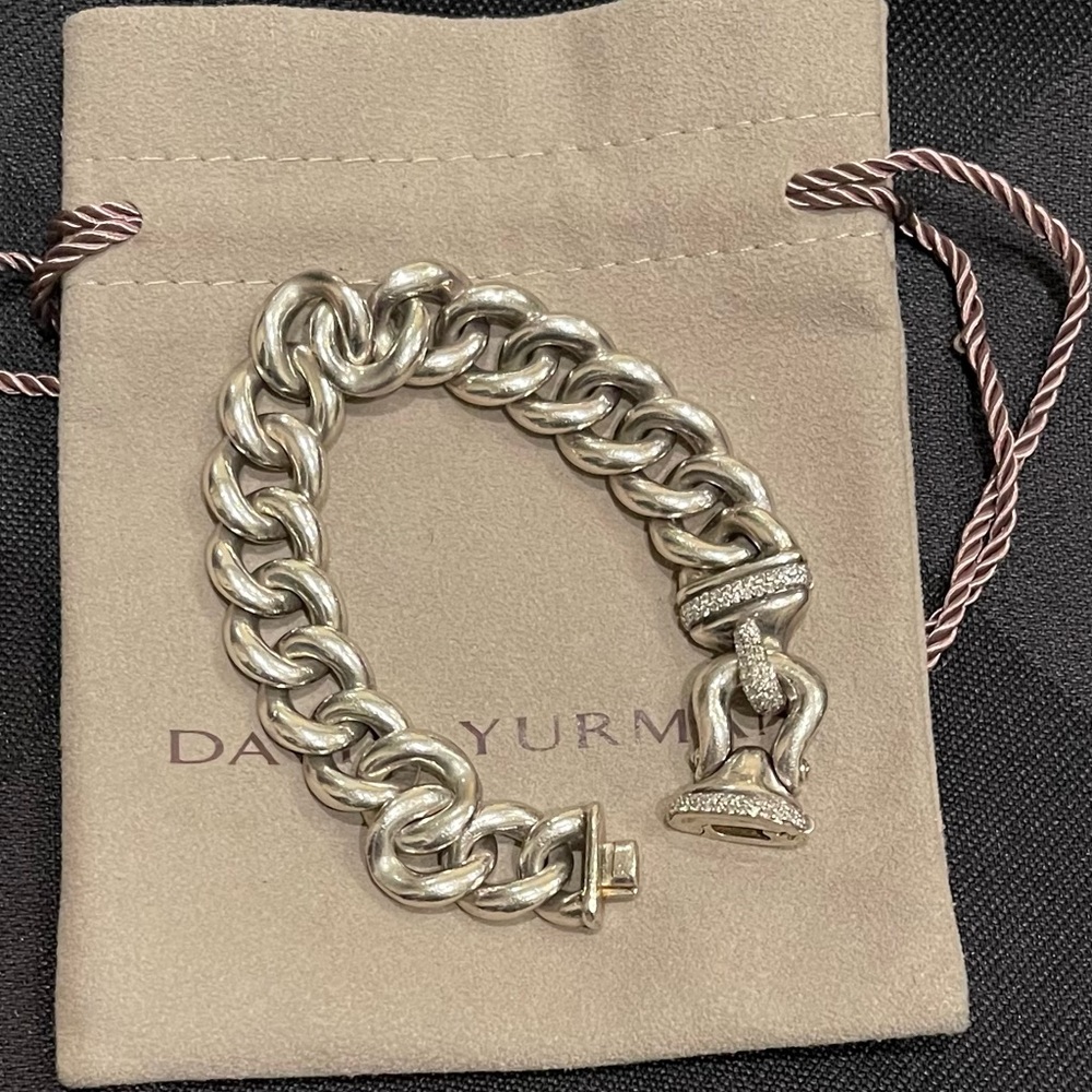 David Yurman Silver Curb Chain Bracelet With Diamonds - Picture 1 of 4